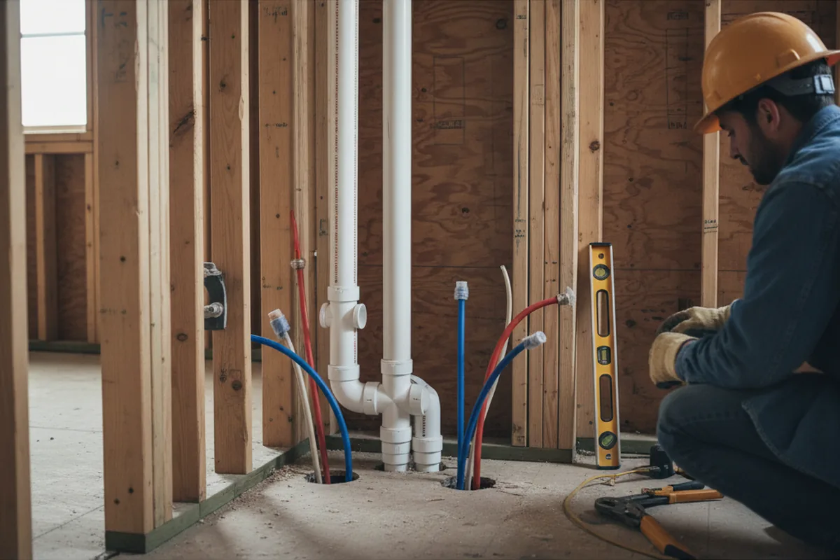 Drain and supply rough-in during Leak Detection in Johnsonville